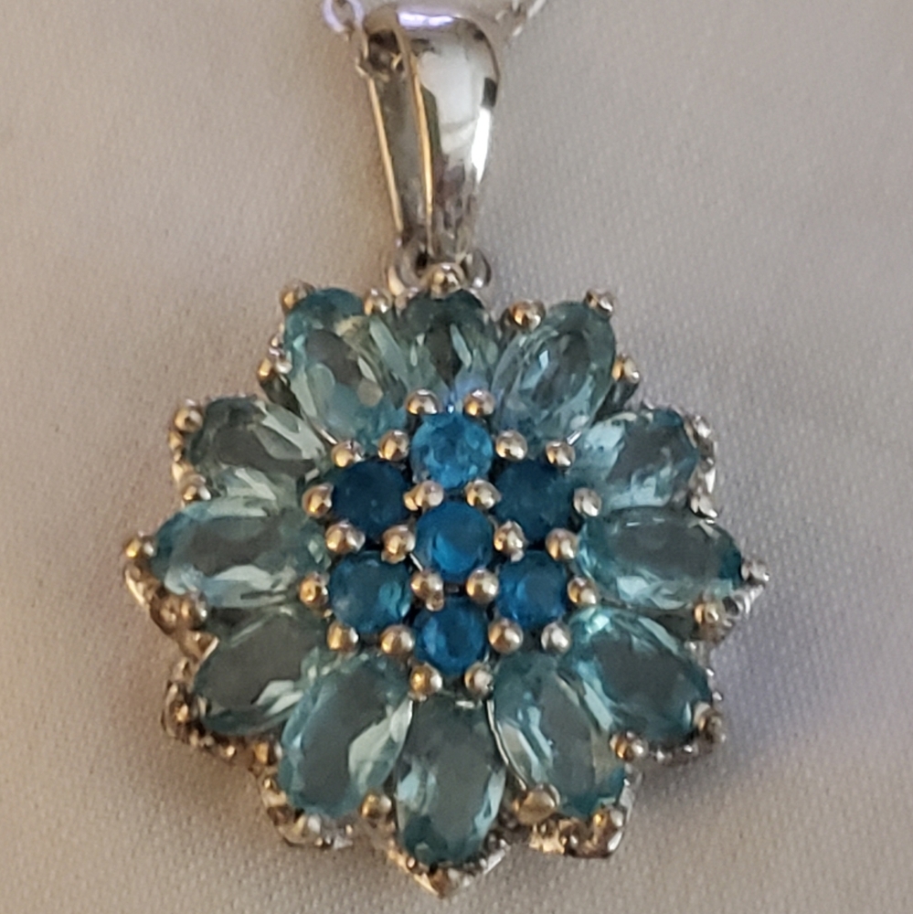 20", Madagascar Paraiba Apatite & Malagache Neon Apatite Pendant/Chain, Sterling